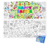 GegXcn Easter Coloring Tablecloth for Kids - Giant 76x183 cm Washable Reusable Craft Poster with 12 Colored Pens, Easter Party Decor, DIY Kids Crafts, Easter Bunny Egg Hunt Supplies