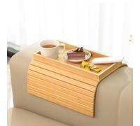 GEHE Bamboo Sofa Arm Tray, Foldable Couch Arm Tray Side Table, Anti-Falling Armrest Tables Cup Holder for Snacks, Drinks, Beers, Phone, Control, Flexible and Portable
