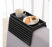 GEHE Bamboo Sofa Arm Tray, Foldable Couch Arm Tray Side Table, Anti-Falling Armrest Tables Cup Holder for Snacks, Drinks, Beers, Phone, Control, Flexible and Portable, Anti-Slip Bottom