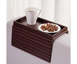 GEHE Bamboo Sofa Arm Tray, Foldable Couch Arm Tray Side Table, Anti-Falling Armrest Tables Cup Holder for Snacks, Drinks, Beers, Phone, Control, Flexible and Portable, Anti-Slip Bottom