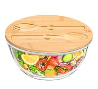 GEHE Glass Salad Bowl with Sealing Lid, 10.6Inch Large Trifle Bowl Glass Fruit Bowl, 4.7 Quart Large Capacity Serving Bowls for Salad, Pasta, Fruit, Dessert Display Cake, Microwave Safe