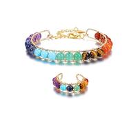 GEHECRST 7 Chakra Bracelet with Natural Chakra Ring Gemstone Bracelets Yoga Bracelet Healing Reiki Energy Therapy Lucky Gemstone for Men and Women, 15.5 centimeters, Stone