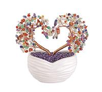 GEHECRST 7 Chakra Healing Crystal Tree Heart Shape Crystal Gemstone Bonsai Money Tree Feng Shui Crystal Ornament for Home Office Desk Decoration Good Luck Protection Gifts for Her Mom