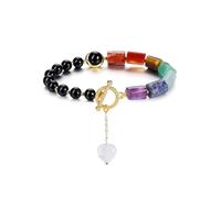 GEHECRST Gemstone 7 Chakra Bracelet Obsidian Pearl Bracelet Healing Stones Bracelet Adjustable Bracelets Lucky Bracelet Healing Reiki Energy Therapy Good Luck Talisman, Mittelgroße, Gemstone, No