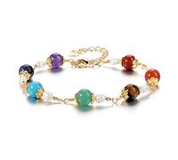 GEHECRST Jewellery 7 Chakra Bracelet 14K Gold Wire Bangle Partner Bracelets Pair Bracelets Adjustable Yoga Bangle Pearl Bracelet Healing Stone Yoga Meditation Energy Therapy for Men Women