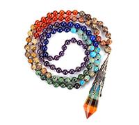 GEHECRST Jewelry 108 Beads Mala Necklace with 7 Chakra Hexagon Lace Pendant and Chakra Stone Wrap Bracelet for Healing Reiki Yoga