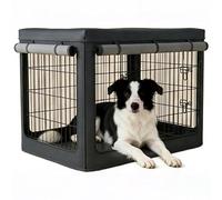 GEHENG Dog Crate Cover, Fits Most 36-inch Dog Crates, Unique Knife Cloth (More Durable and Heavy Duty)+ EVA Transparent Material, Waterproof Dog Kennel Cover, Black