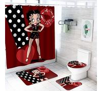 GEHIYPA Be-tty Bo-op Four-Piece Bathroom Shower Curtain Non-Slip Bath mat, Including Square Non-Slip Floor mat, U-Shaped mat, Toilet lid Cover mat, and a Shower Curtain(4-Piece Set)