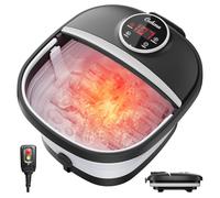 GEHONA Collapsible Foot Spa Bath with Heat, Foot Massager with Two Side Supports, Leakage Protector, Temperature Control, Bubbles, Red Light, Timer, Feet Soaker, Gifts (Deep Black)