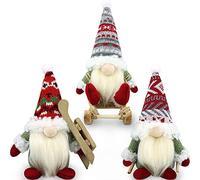 Gehydy Christmas Gnomes Decorations Set of 3 Mini Gnomes Ski with Sled Handmade Scandinavian Tomte Knomes Nomes Santa Xmas Decor for Home Kitchen Farmhouse Tiered Tray