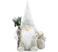 Gehydy Christmas Gonk Decorations Gnomes Plush Santa with Branch and Bag Handmade Scandinavian Tomte Xmas Decor for Home Kitchen Farmhouse - White