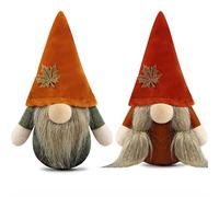 Gehydy Set of 2 Autumn Gonk Plush Decorations Handmade Gnome Maple leaf Home Ornaments Buffalo Plaid Tabletop Party Figurines