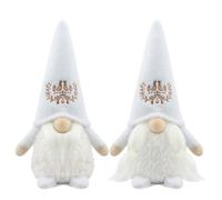 Gehydy Set of 2 Christmas Gonk Decorations Handmade Birds Flowers Pattern Gnome Xmas Decor for Home Kitchen Farmhouse - White