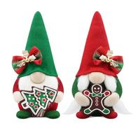 Gehydy Set of 2 Christmas Gonk Decorations Handmade Gingerbread Candy Gnome Xmas Decor for Home Kitchen Farmhouse - Red & Geen