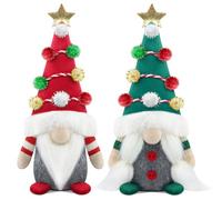 Gehydy Set of 2 Christmas Gonk Decorations Handmade Tree Gnome Xmas Decor for Home Kitchen Farmhouse - Red & Green