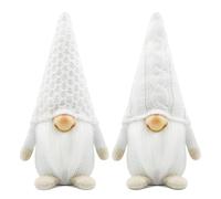 Gehydy Set of 2 White Christmas Gonk Decorations Handmade Gnome Plush Stuffed Xmas Decor for Home Kitchen Farmhouse