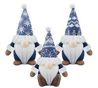 Gehydy Set of 3 Christmas Gonk Decorations Handmade Gnome Plush Stuffed Xmas Decor for Home Kitchen Farmhouse - Blue