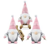 Gehydy Set of 3 Christmas Gonk Decorations Handmade Sled Gnome Plush Stuffed Xmas Decor for Home Kitchen Farmhouse - Pink