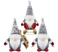 Gehydy Set of 3 Christmas Gonk Decorations Handmade Sled Gnome Plush Stuffed Xmas Decor for Home Kitchen Farmhouse - Gray