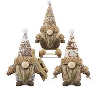 Gehydy Set of 3 Christmas Gonk Decorations Handmade Sled Gnome Plush Stuffed Xmas Decor for Home Kitchen Farmhouse - Brown