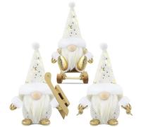 Gehydy Set of 3 Christmas Gonk Decorations Mini Gnome Plush with Sled Handmade Stuffed Xmas Decor for Home Kitchen Farmhouse - White