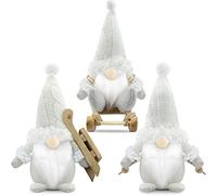 Gehydy Set of 3 Christmas Gonks Decorations Gnome with Sled Santa Handmade Scandinavian Tomte Xmas Decor for Home Kitchen Farmhouse - White