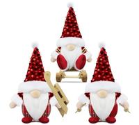 Gehydy Set of 3 Red Christmas Gonk Decorations Mini Gnome Plush with Sled Handmade Stuffed Xmas Decor for Home Kitchen Farmhouse