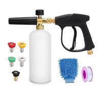 Geichan 1/4" Quick Release Pressure Washer Snow Foam Cannon Lance Gun,1L High Pressure Washer Soap Dispenser Bottle with Foam Lance Gun and 5 Color Nozzles for Garden Cleaning,Car Washing