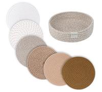 Geichan 8inch Trivets for Hot Dishes, Placemats Set of 6 with Storage Basket,Hot pots and Pans, Extra Large Thick Heat Resistant Large Coasters,Pot Holders for Kitchen (Yellow Series)