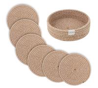 Geichan 8inch Trivets for Hot Dishes, Placemats Set of 6 with Storage Basket,Hot pots and Pans, Extra Large Thick Heat Resistant Large Coasters,Pot Holders for Kitchen (Yellowwhite Series)