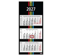 GEIGER-OFFICE 3-Month Calendar 2027 Black + Stripes - Wall Calendar 33 x 70 cm with Date Slider - 3 Months at a Glance - Proven Office Classic with Modern Design