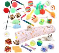 Geila 32 Indoor Interactive Cat Toys, Including Foldable cat Tunnel, Kitten Toy, cat Teaser Stick, Mouse, Toy Woven Spring (32 PCS Carrot Straight Set)