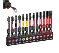 Geinxurn 13pcs Impact Screwdriver Bits Set (Phillipes, Pozidriv, Torx, Hex, Slotted), 50 mm Ph Pz Tx Magnetic S2 Steel Cross Driver Bits Set with Color Coded Base
