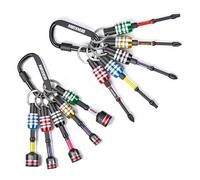 Geinxurn 2 Pack of 1/4 Inch Hex Shank Bit Holder Set, Drill Holder Keychain with Impact Driver Bits and Nut Driver, Quick Change Aluminum Alloy Bit Organizer with Carabiner for Outdoor DIY Work