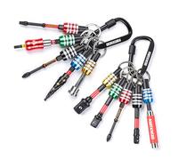 Geinxurn 2 Pack of 1/4 Inch Hex Shank Bit Holder Set, Drill Holder Keychain with Impact Driver Bits, Socket Adapter and Step Drill, Quick Change Bit Organizer with Carabiner for Outdoor DIY Work