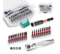 Geinxurn 22pieces Ratchet & Bit Driver Set, Magnetic S2 Steel 1”Insert Bits Tips with Base,Impact Bit Holder and Mini Wrench with Storage Box