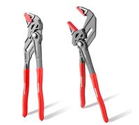 GEINXURN 250mm/10-Inch Pliers Wrench, 2PCS Smooth V-Jaw Pliers with 19-Position Push-Lock, Fast Adjustable Slip Joint Pliers Set for Plumbing, Home Repair, and Pipe Fittings