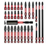 Geinxurn 28-Pieces PZ1 PZ2 PZ3 Impact Screwdriver Bit Set 25 mm 50 mm 75 mm 150 mm #1#2#3 Pozidriv, 1/4 inch Hexagonal Shaft S2 Alloy Steel with 1PC 75 mm Magnetic Bit Holder