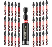 Geinxurn 30-Piece PZ2 Screwdriver Bit Set, 50 mm Length #2 Pozidriv 1/4 Inch Hex Shank S2 Alloy Steel Impact-Resistant Bit Set with 1 Piece 60 mm Magnetic Bit Holder
