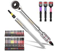 GEINXURN 33Pcs Mini T-Handle Ratchet Wrench Set, 72-Tooth 1/4" Reversible Ratchet with Magnetic Bit Holder Extension, 25 mm Impact Screwdriver Bit (Phillips/Pozi/Torx/Hex) and Nut Driver for Repair