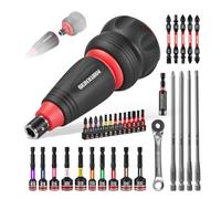 GEINXURN 35PCS Short Ratchet Screwdriver Set, Incl. 2-in-1 Stubby Hand Screwdriver, Nut Driver, Mini Double-end Ratchet Wrench, Magnetic Multi Bits (PH/PZ/Torx/Hex) and Impact Bit Holder for Repair