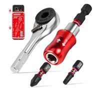 Geinxurn 4Pieces Mini Ratchet Screwdriver Set, Impact Multi-Bit Driver with Mini 1/4 Square Wrench, Magnetic Locking Bit Holder, Push-Pull Tin Case for Repair and DIY Projects