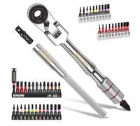 GEINXURN 50Pcs 180° Pivoting Flex Head Ratchet Wrench Set, 72-Tooth Ratchet with T-Handle Extension Bar, 1/4" Socket Adapter, 25 mm Impact Screwdriver Bit (Phillips/Pozi/Torx/Hex) and Bit Holder