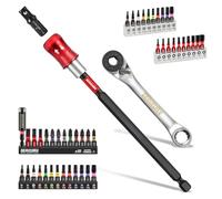 GEINXURN 50Pcs 2-in-1 Dual End Ratchet Wrench Set, 72-Tooth 1/4" Reversible Ratchet with Magnetic Bit Holder, 25 mm Impact Screwdriver Bit (Phillips/Pozi/Torx/Hex) and Socket Adapter for Repair