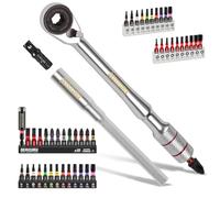 GEINXURN 50Pcs Mini T-Handle Ratchet Wrench Set, 72-Tooth Reversible Ratchet with Extension Bar, 1/4" Socket Adapter, 25 mm Impact Screwdriver Bit (Phillips/Pozi/Torx/Hex) and Bit Holder for Repair