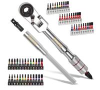 GEINXURN 60Pcs Screwdriver Set with 180° Pivoting 13-Position Adjustable Angle Changeable Ratchet Wrench, Extension Bar,1/4" Socket Adapter, and 1”Impact Magnetic (Phillips/Torx/Hex) Screwdriver Bit