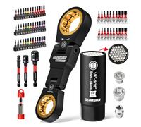 GEINXURN 68Pieces Stubby Flex-Head Ratcheting Wrench Set for Tight Spaces, Double Box End Metric Wrench, Universal Socket, Impact Driver Bits, Bit Holder, Impact Socket Adapter for Auto Home Repair