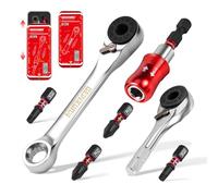 Geinxurn 7Pieces Mini Ratchet Screwdriver Set, Impact Multi Bit Driver with Mini 1/4 Square Wrench, Magnetic Locking Bit Holder, Push-Pull Tin Case for Repair and DIY Projects