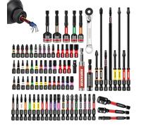 Geinxurn 82 Pieces Impact Driver Bits Set, Magnetic S2 Steel PH/PZ/Torx/Hex Insert Power Screwdriver Bits with Impact Bit Holder, Impact Nut Driver, Socket Adapter and Mini Ratchet Wrench