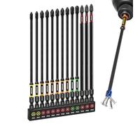 Geinxurn Double Impact #1#2#3 Phillips Screwdriver Bits Set, 13pcs 150 mm (PH1/PH2/PH3) Magnetic D2 Steel Long Extension Driver Bits Set with Color Coded Base